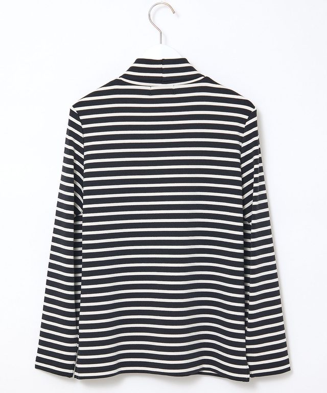 起毛ボーダー タートルネックカットソー