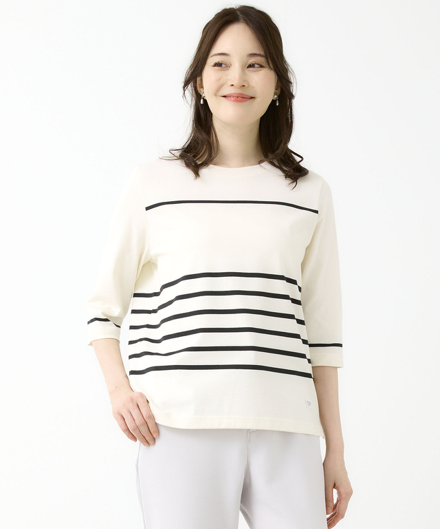天竺 ボーダー クルーネック カットソー