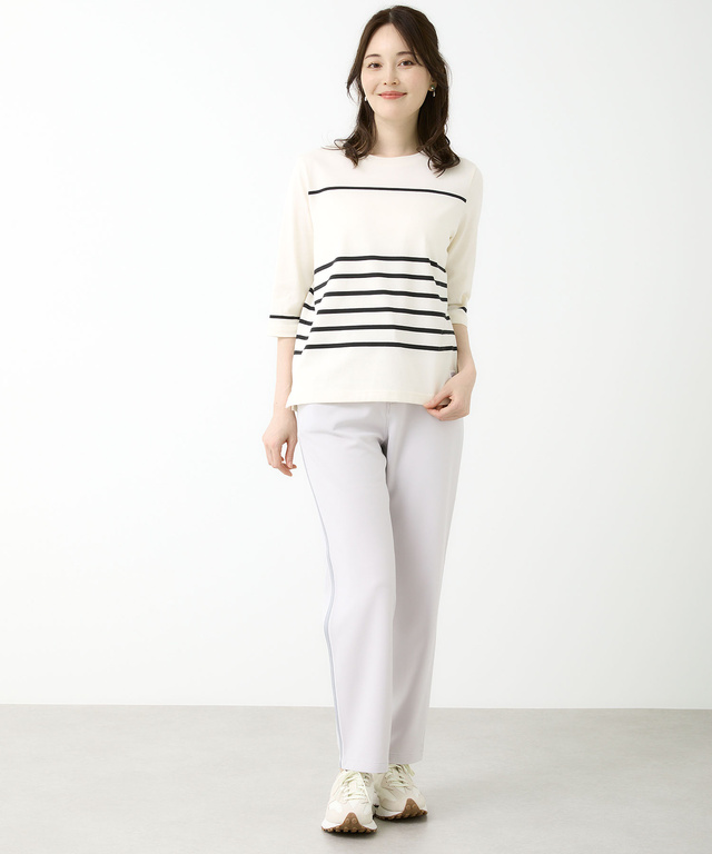 天竺 ボーダー クルーネック カットソー