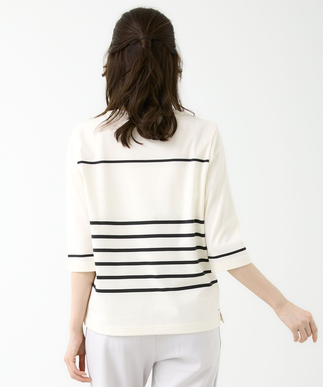 天竺 ボーダー クルーネック カットソー