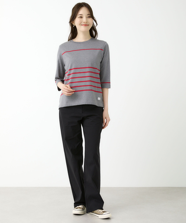 天竺 ボーダー クルーネック カットソー