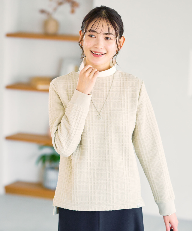 ブリスターチェック柄 ボタン付 トレーナー