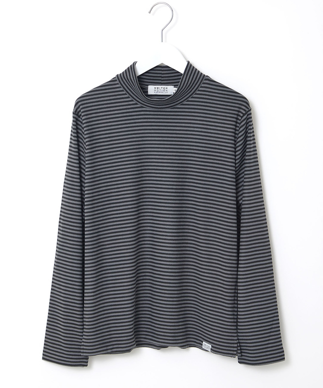 天竺 ボーダー柄 ハイネックカットソー