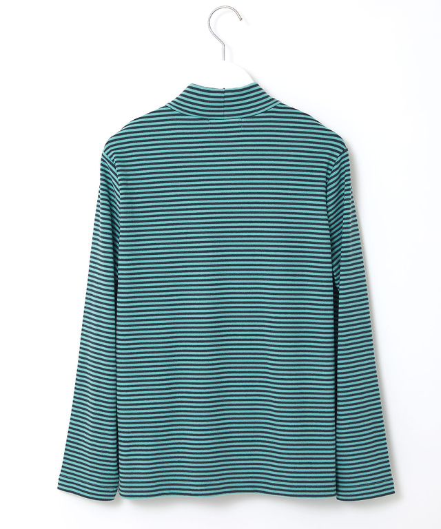 天竺 ボーダー柄 ハイネックカットソー