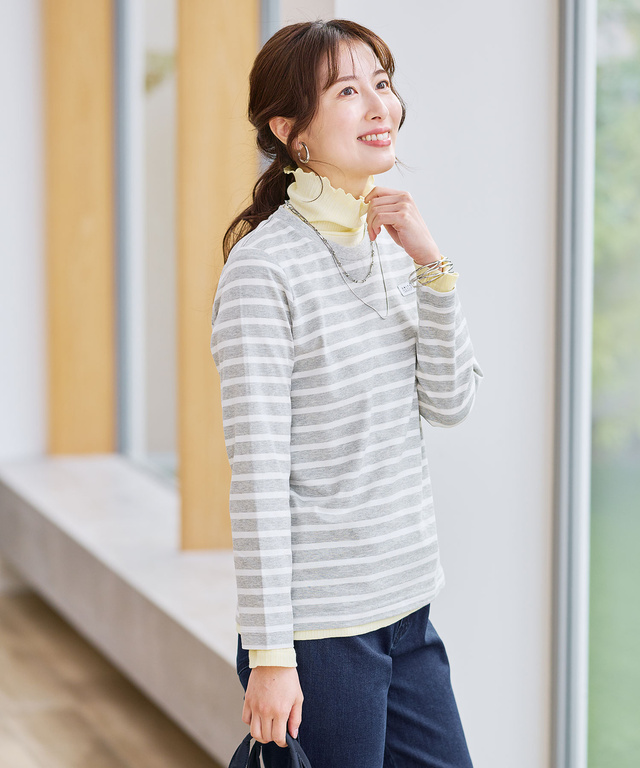 天竺 パネルボーダー クルーネック Tシャツ