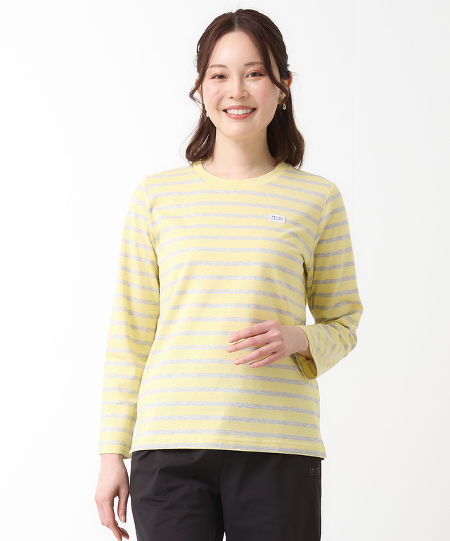 天竺 パネルボーダー クルーネック Tシャツ