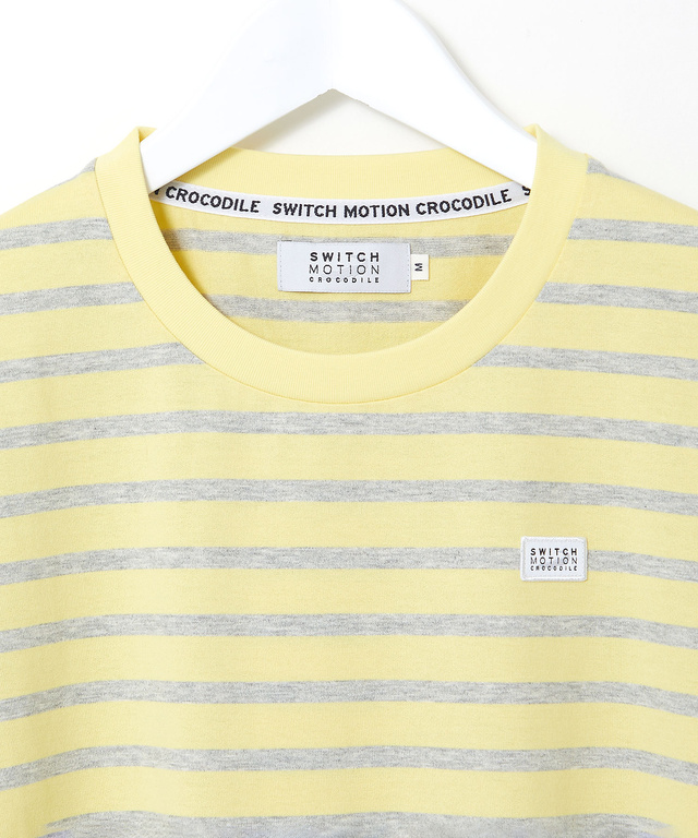 天竺 パネルボーダー クルーネック Tシャツ