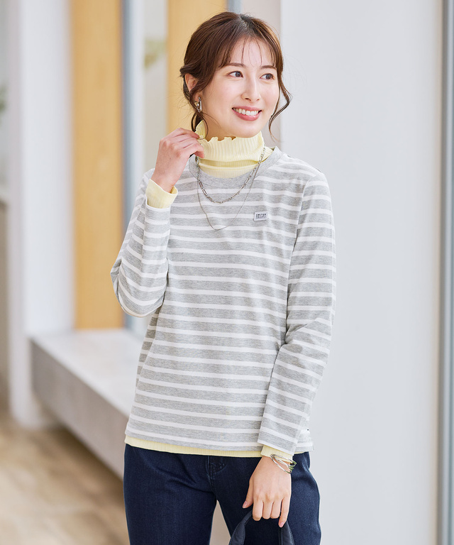 天竺 パネルボーダー クルーネック Tシャツ