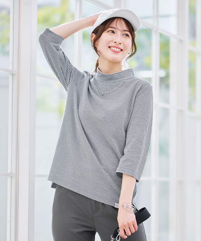 ギンガム ハイネック カットソー