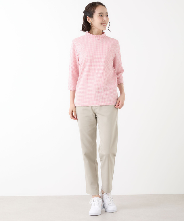 ギンガム ハイネック カットソー