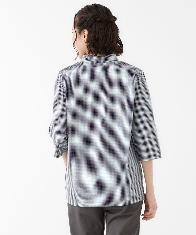 ギンガム ハイネック カットソー