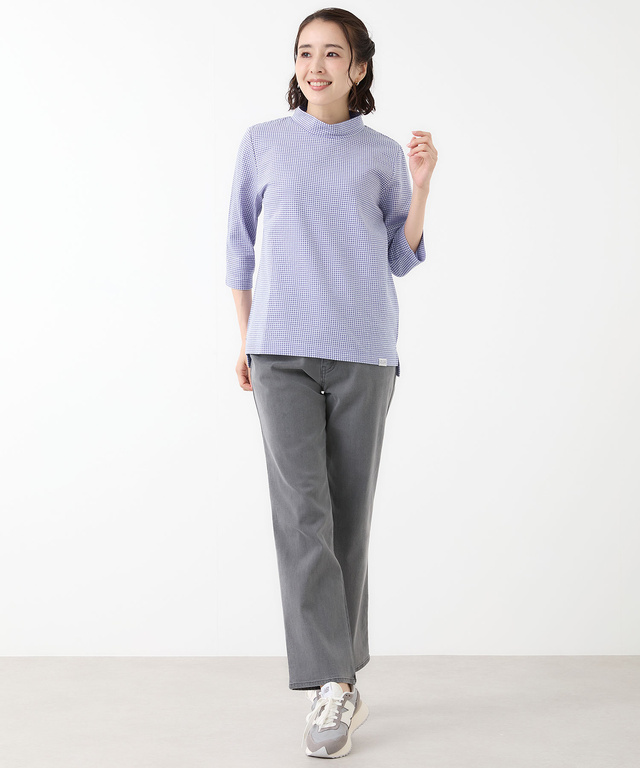 ギンガム ハイネック カットソー