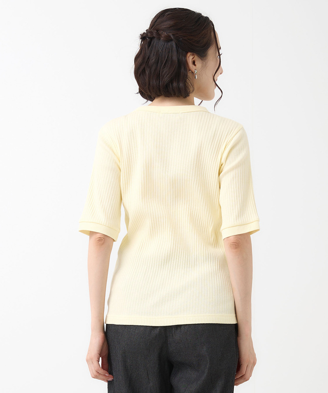 シアーストライプ クルーネック カットソー