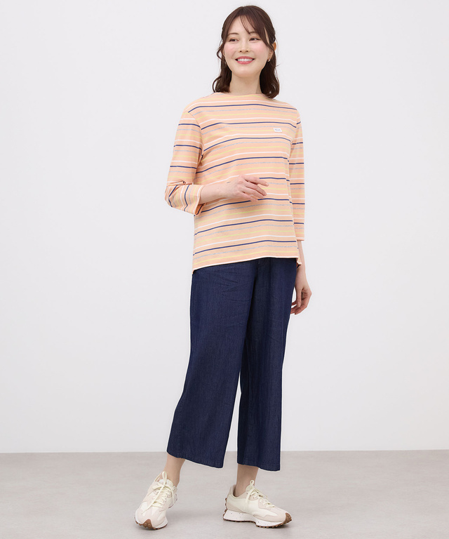 スノーコットン ボーダー 七分袖 Tシャツ【接触冷感】