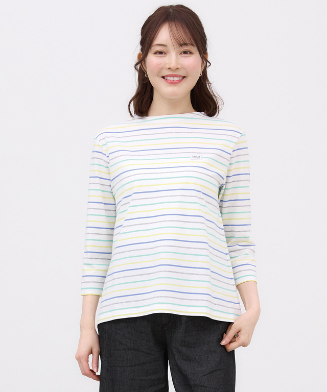 スノーコットン ボーダー 七分袖 Tシャツ【接触冷感】