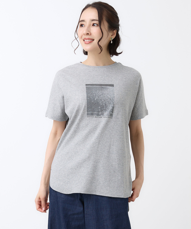 スムース ロゴプリント チュニック丈 Tシャツ