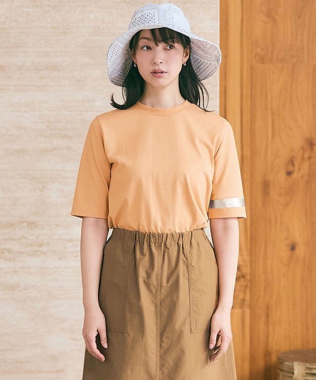 シャドーボーダー天竺 袖ライン Tシャツ