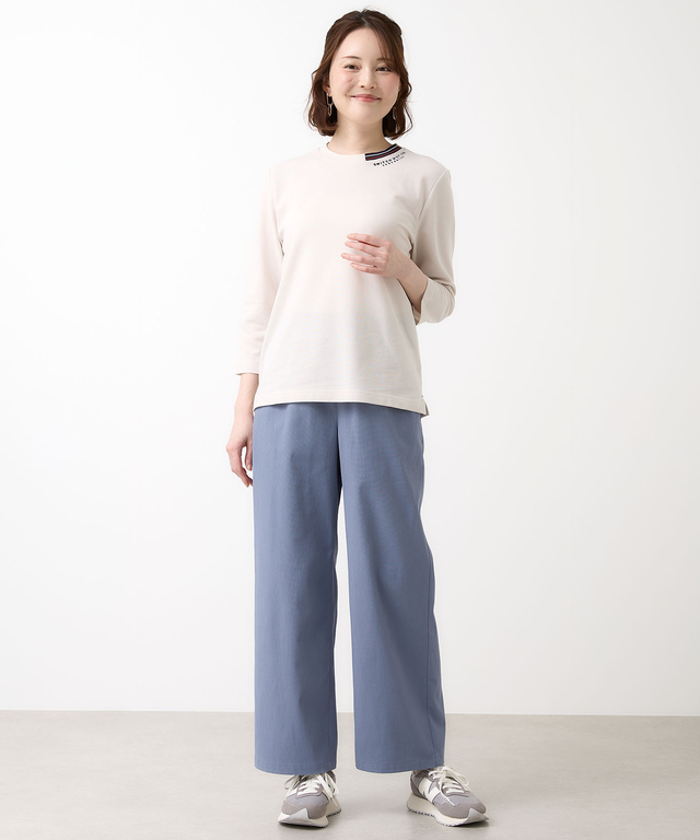 鹿の子編み  ボーダー配色 7分袖Tシャツ