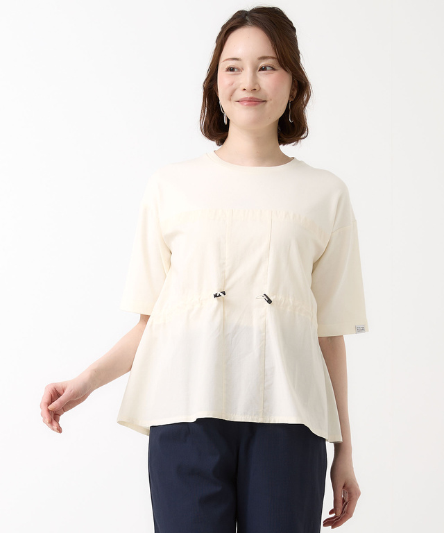 プレーティング天竺 異素材ドッキング 5分袖Tシャツ【吸汗速乾】