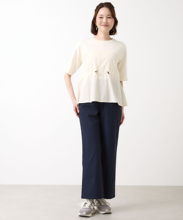 プレーティング天竺 異素材ドッキング 5分袖Tシャツ【吸汗速乾】