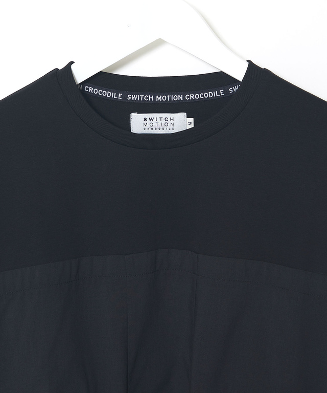 プレーティング天竺 異素材ドッキング 5分袖Tシャツ【吸汗速乾】