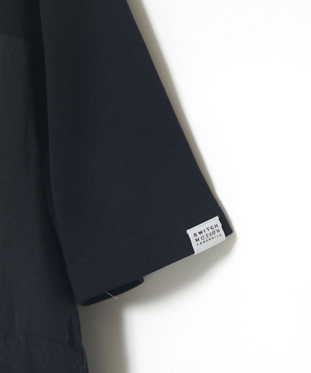 プレーティング天竺 異素材ドッキング 5分袖Tシャツ【吸汗速乾】