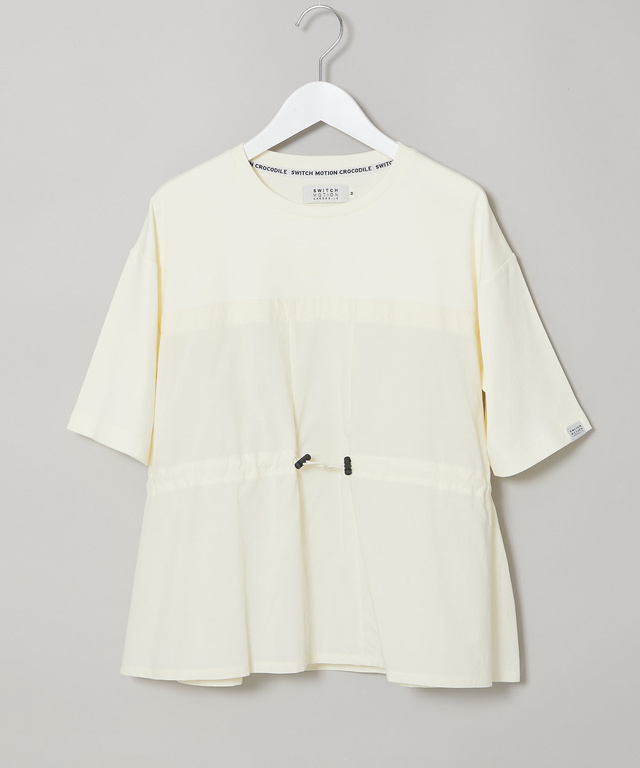プレーティング天竺 異素材ドッキング 5分袖Tシャツ【吸汗速乾】