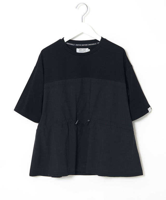 プレーティング天竺 異素材ドッキング 5分袖Tシャツ【吸汗速乾】