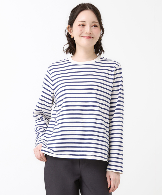 天竺 メランジボーダー クルーネックTシャツ