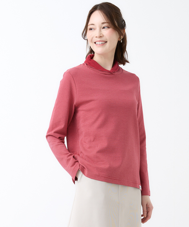 接結ジャカード 配色タートルネック Tシャツ