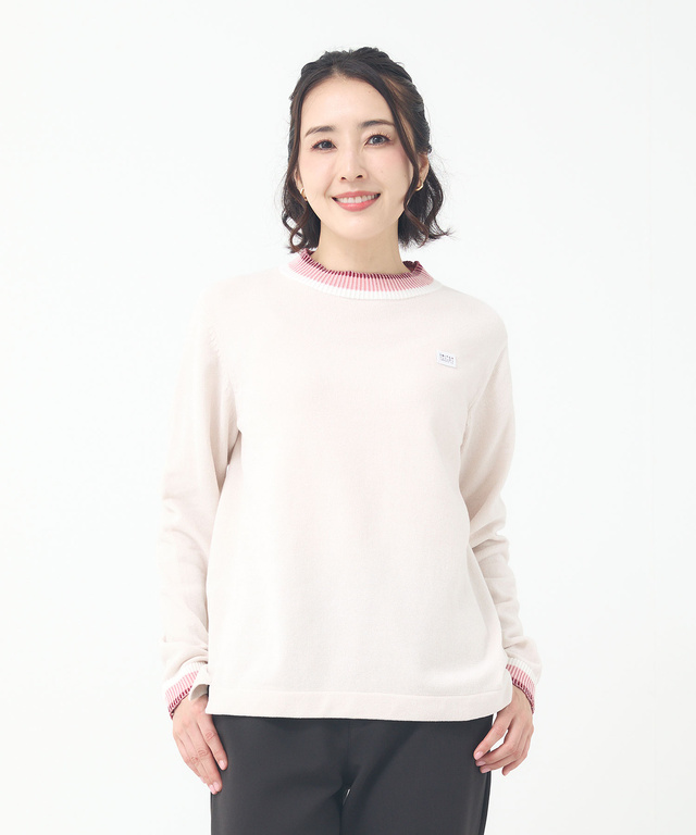 襟配色 ハイネックプルオーバー ニット