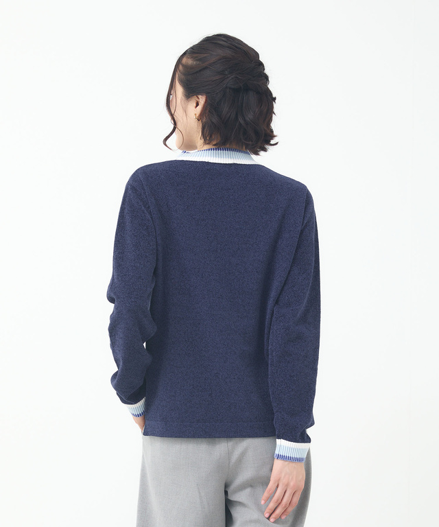 襟配色 ハイネックプルオーバー ニット