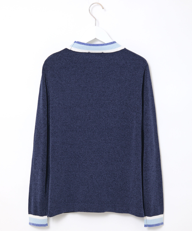 襟配色 ハイネックプルオーバー ニット