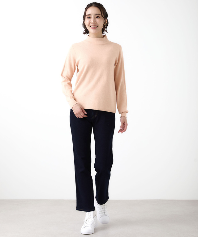 ハイネック リブデザイン ニット