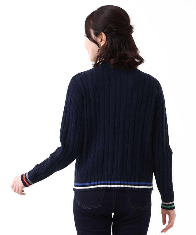 ウールブレンド  ケーブル  Vネック ニット