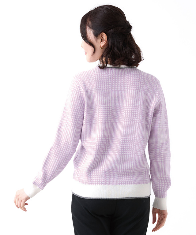 ウールブレンド 千鳥柄チェック 配色 ニット