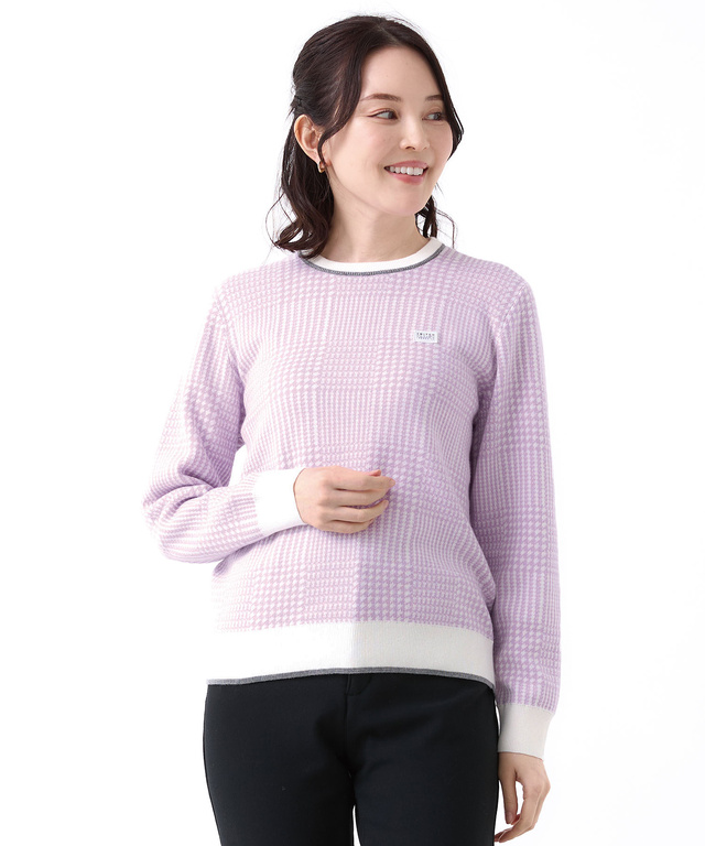 ウールブレンド 千鳥柄チェック 配色 ニット