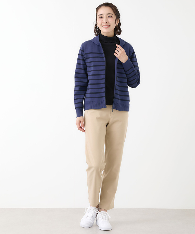 ボーダー柄 ジップアップ ニットパーカー【手洗いOK】