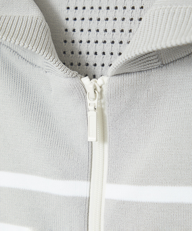 ボーダー柄 ジップアップ ニットパーカー【手洗いOK】