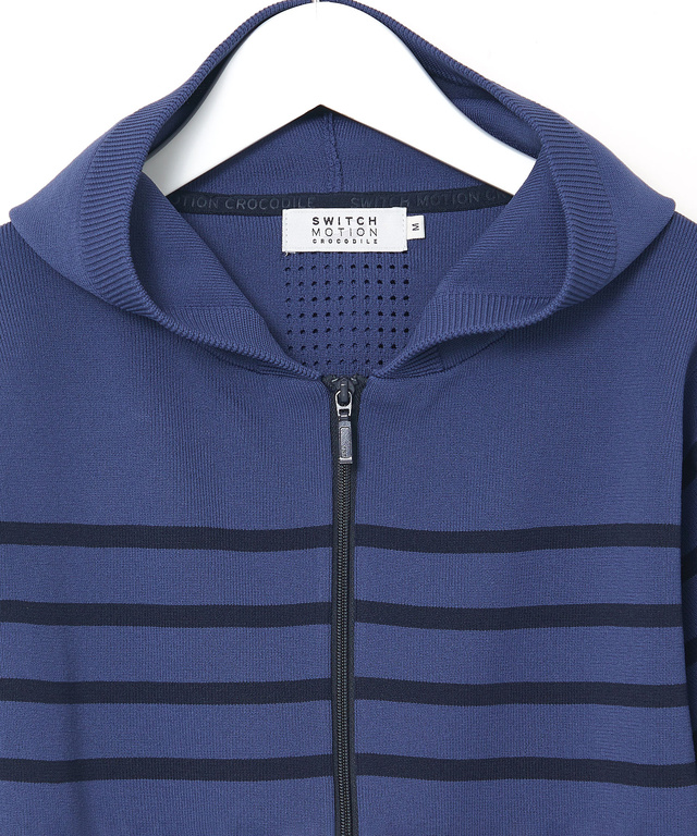 ボーダー柄 ジップアップ ニットパーカー【手洗いOK】