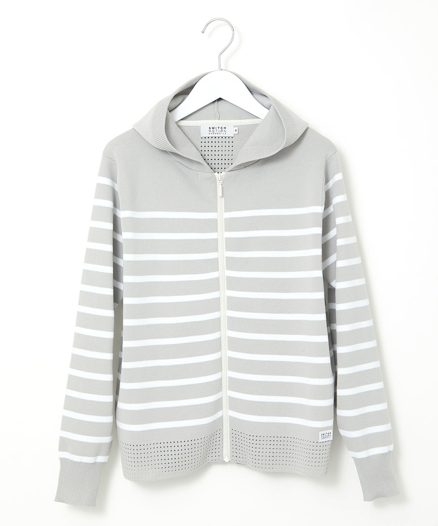 ボーダー柄 ジップアップ ニットパーカー【手洗いOK】