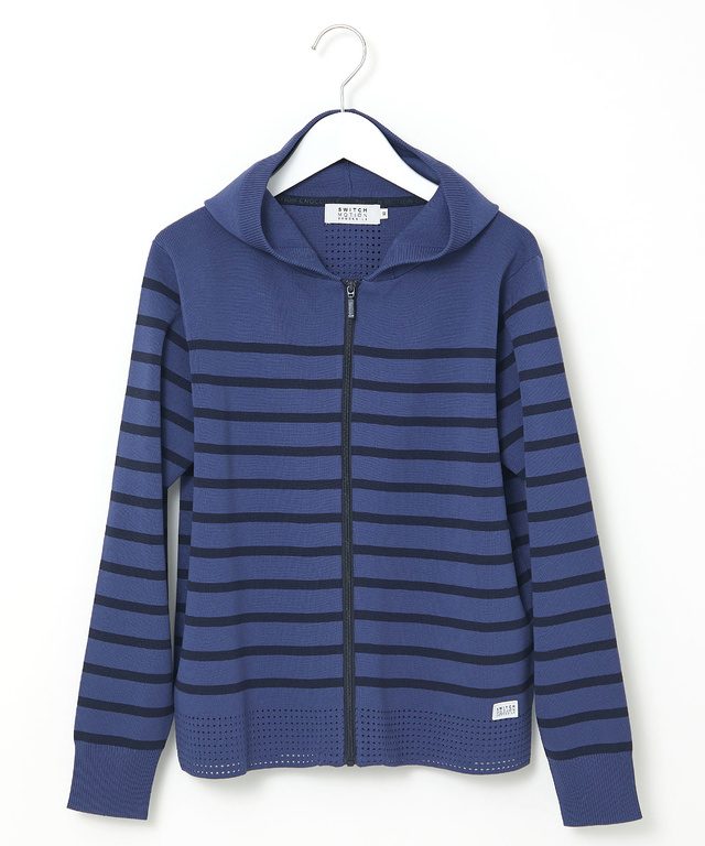 ボーダー柄 ジップアップ ニットパーカー【手洗いOK】