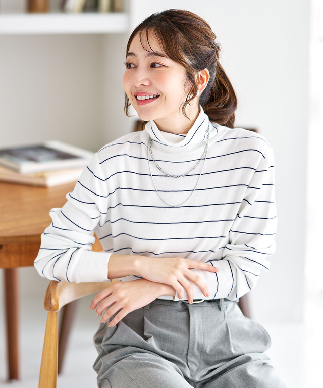 ボーダー ハイネック ニット【手洗いOK】