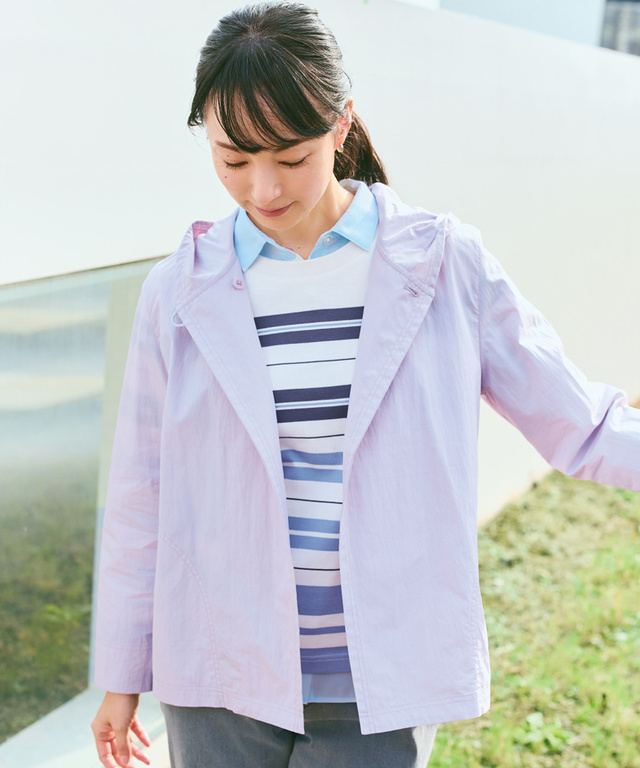 フロントボタン フーデッドジャケット【手洗いOK】