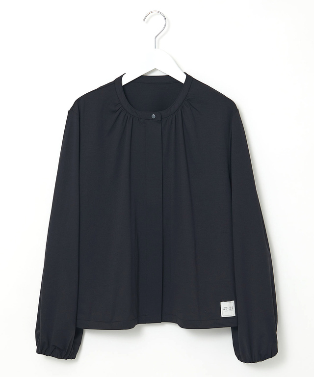 ギャザーデザイン ノーカラー ブルゾン【手洗いOK】